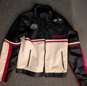 Distortion Faux Leather Racing Jacket